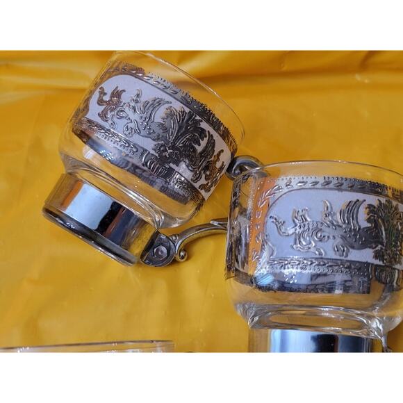 Vintage Culver 5 Piece Silver Clad Glass Coffee Cups With Removeable Handles - Picture 10 of 12